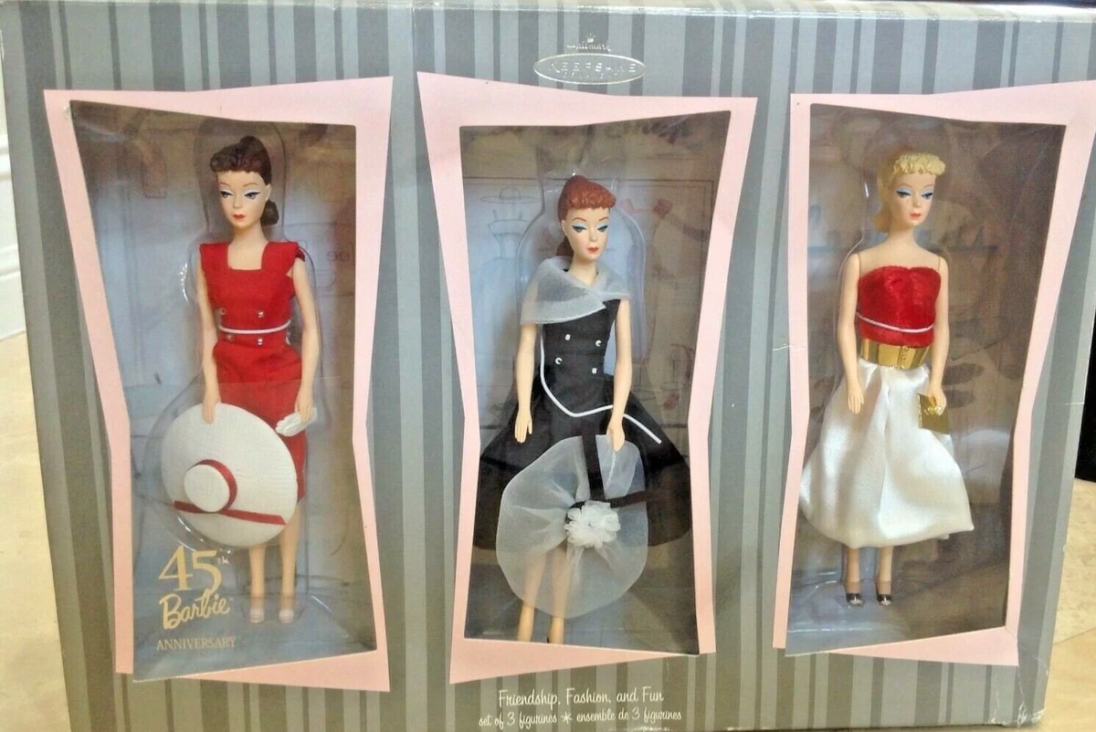 HALLMARK 45TH ANNIVERSARY BARBIES 3 FRIENDSHIP FASHION FUN NIB