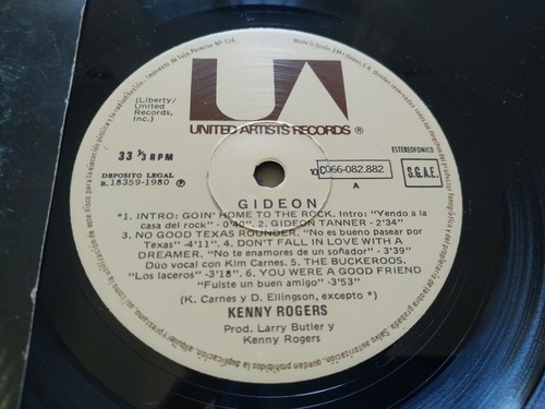 Kenny Rogers Gideon 1980 Spain Edition United - LP Vinilo 12" VG/VG - Photo 2 sur 4