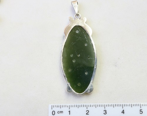 Alter Anhänger, echt Silber, mit grünem Jade und Swarowski Similis, Art Déco - Bild 4 von 4