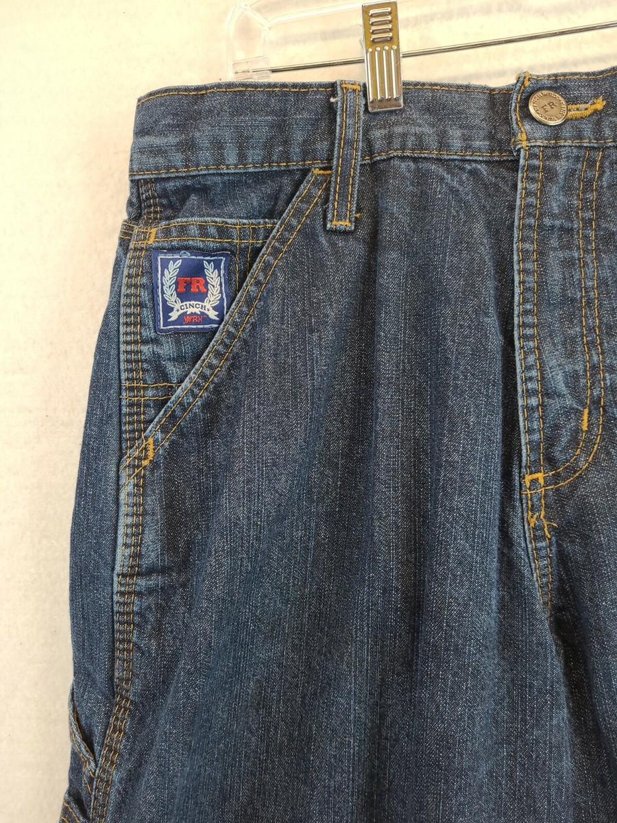 Cinch WRX FR Blue Label Distressed Carpenter Denim Work Blue Jeans