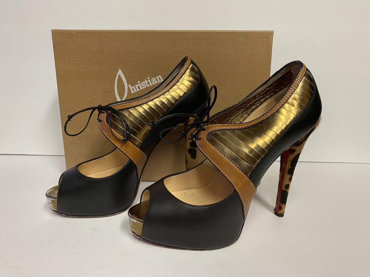 バ*ビ様 週末限定オークション☆セールChristian Louboutin 3 Christian Louboutin Instrumenta Pumps Black Metallic Leopard 38.5