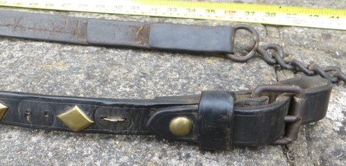 Vintage Equestrian Shire Horse Leather Lead Rein With Brass Studs & Steel Chain - Picture 5 of 13