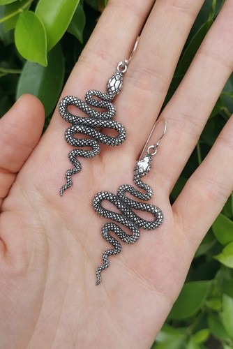 Snake Earrings 925 STERLING SILVER Serpent Cleopatra Earrings Kundalini Talisman - Picture 9 of 14
