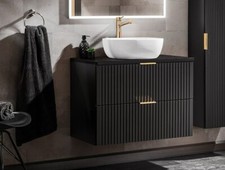 Bathroom Vanity Unit Black with Basin 800mm Countertop Ribbed Wall Hung Adel