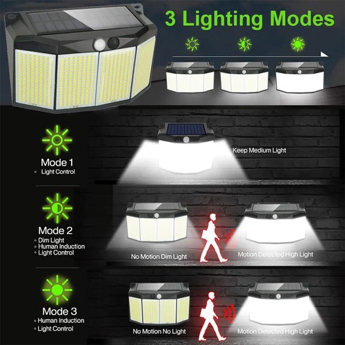 576 LED Outdoor Solar Power Lights Motion Sensor 3 Modes Waterproof Security - Picture 4 of 17