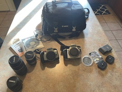 Big Canon DSLR/SLR Bundle- 2x Camera s, 3 Lenses, Bag, Accessories