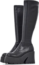 Knee High Boots Women Black For Platform Chunky Heel Elastic... 