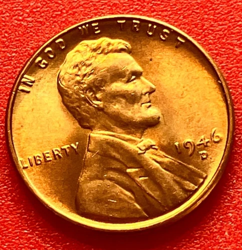 1946-D Lincoln Wheat Cent Penny GEM RED BU From an Original Bank Roll