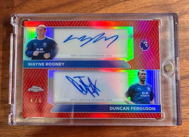 The 2026 Topps Chrome EPL Dual Auto Wayne Rooney / Duncan Ferguson RED 4/5 CDA-R