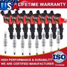 8Pcs Red Ignition Coils & Spark Plugs For F-150 F-550 Explorer 4.6/5.4L V8 DG511