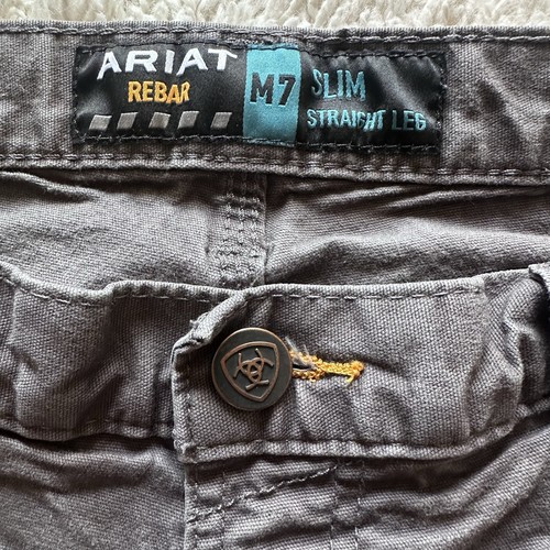 Ariat Rebar M7 pants slim straight leg gray color size 32/34 - Picture 2 of 20
