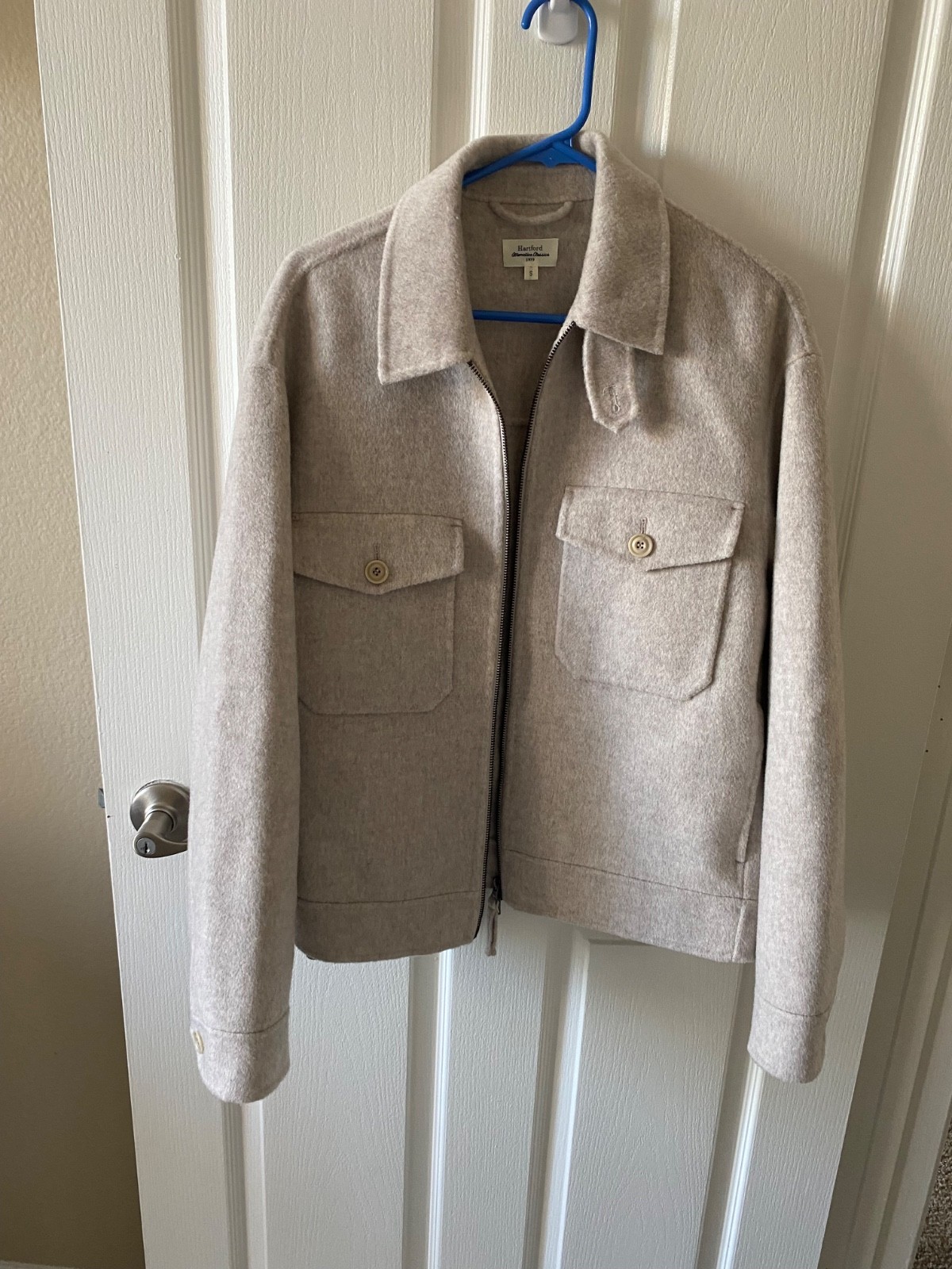 Hartford Men's Size S Beige Full Zip Wool Jacket w/ Pockets Button Closure