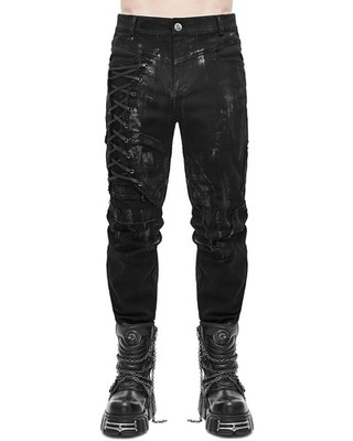 Devil Fashion Mens Dieselpunk Gothic Pants Jeans Black Custom Punk Grunge  Biker UK