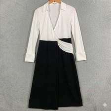 Diane Von Furstenberg Mila Wrap Dress Sz 00 White/Black Two Tone Collared Crepe