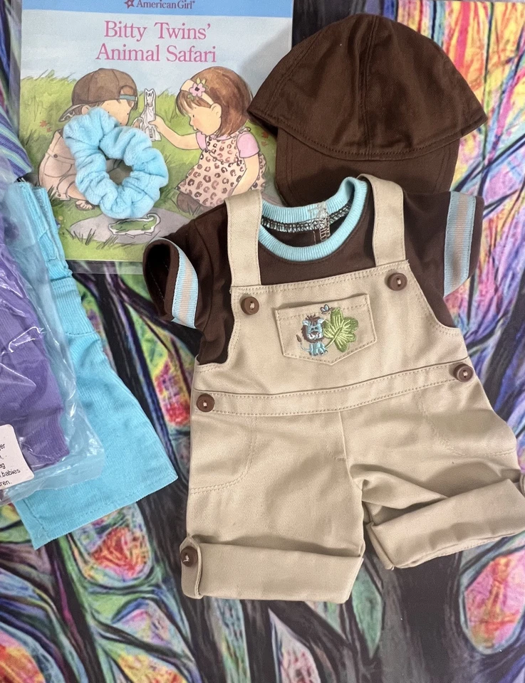 AMERICAN GIRL BITTY BABY 2003 TWINS PLAY OUTFITS DRESS OVERALL SHOES TOPS SAFARI - Image 3 of 3