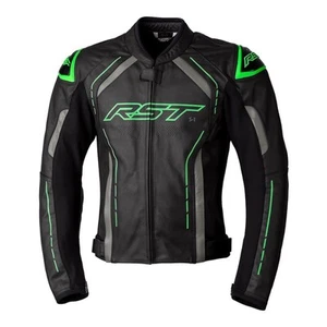 RST S1 Ce Mens Leather Motorcycle Jacket Black Grey Neon Green