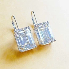 2Ct Emerald Cut Simulated Diamond Women's Drop Earring 14K White Gold Plated