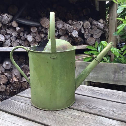 Vintage Galvanised Green Painted Metal Watering Can - Non Watertight - 2 Gallons