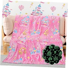 Glow in The Dark Princess Throw Size 50" x 60" 130 x 150 cm Glow Pink Castle