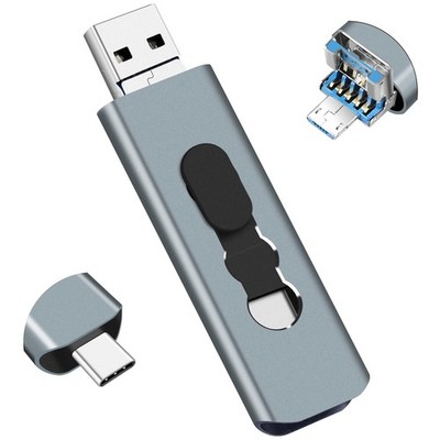 3-in-1 64GB Flash Drive, USB 3.0 Drive for Android 64 GB, silver grey 