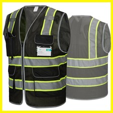 9 Pockets Reflective Mesh Safety Vest for Men, Hi-vis Work Vest for Construct...