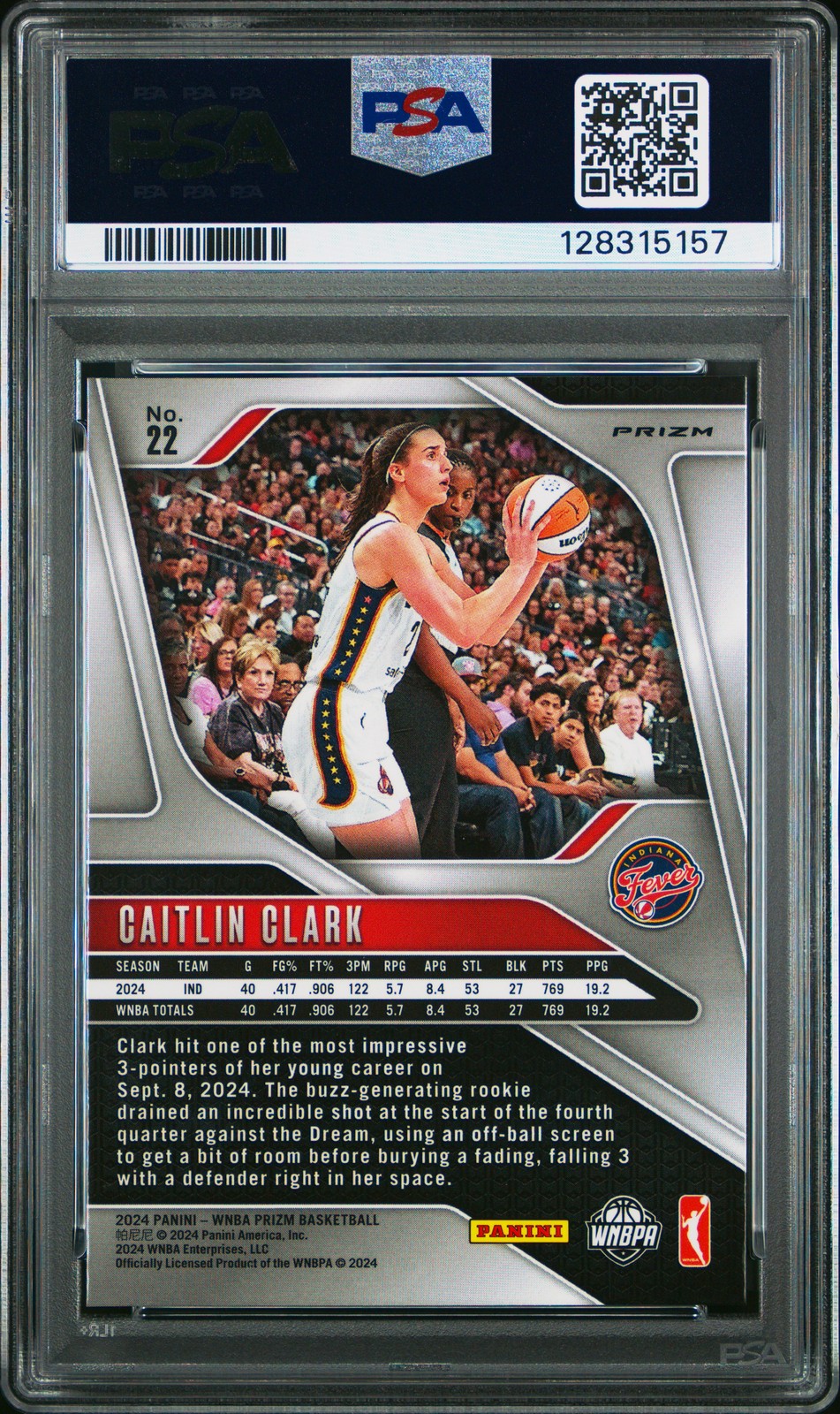 2024 PANINI PRIZM WNBA BLUE VELOCITY #22 CAITLIN CLARK ROOKIE RC PSA 10 view 2
