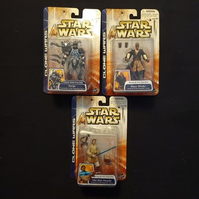 Star Wars Clone Wars 2003 Figuren #45, #46, #48 - Durge/Obi-Wan/Mace Windu