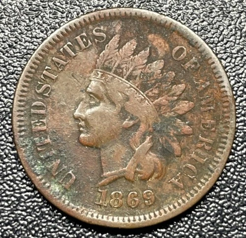 1869 Indian Head Cent 1c Better Grade VF+ Details Very Fine Corrosion