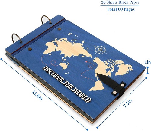 Fathers Day Gift From Wife/Daughter/Son Wooden Scrap Book Album World Map Tra... - Picture 2 of 9