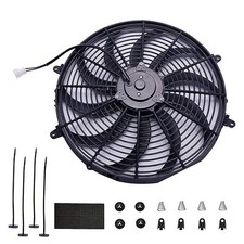 16" Inch 12V Electric Slim Push Pull Radiator Cooling Fan Black +Mounting Kit