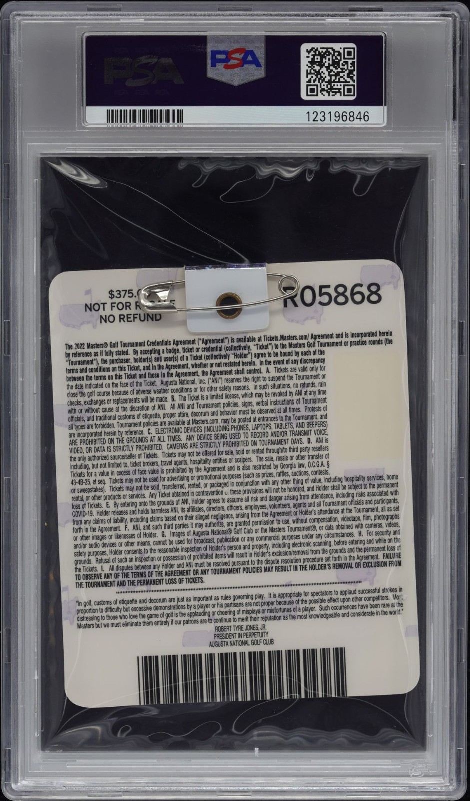 Scottie Scheffler Signed Autographed 2022 Masters Badge PSA/DNA 8 Full Signature view 2