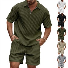 Men Summer Outfit 2-Piece Set Short Sleeve Shirt and Shorts Sweatsuit Set