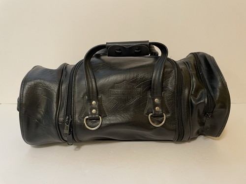 Harley Davidson Embossed Leather Sissy Bar Storage Duffle Bag Travel Barrel 20” - Picture 3 of 13