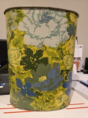 Cheinco Metal Trash Can With Flower Pattern MCM 13'' Tall