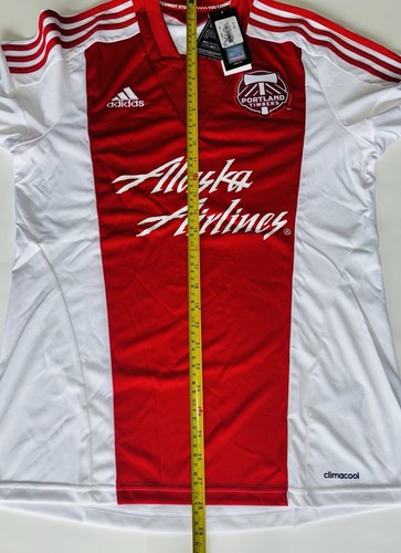 Portland Timbers Jersey M Adidas Soccer MLS Away Red White Alaska Airlines NWT - Afbeelding 7 van 8