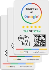 Google Review Tap Stickers 3-Pack by : Smart Tap NFC & QR for Instant Reviews - 