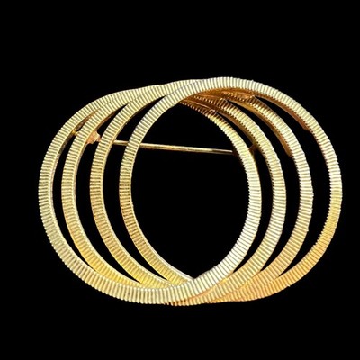 Vintage Brooch 4 Interlocking Rings Yellow Tone Pin