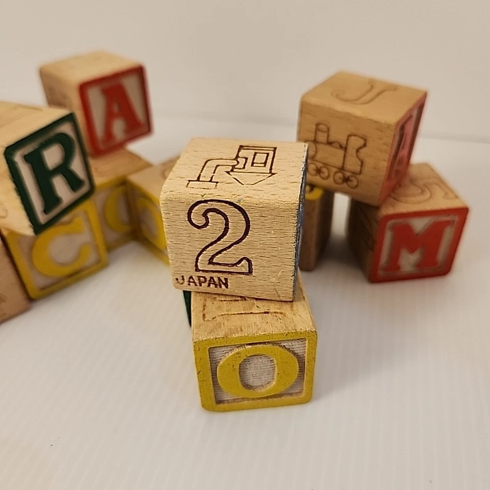 Vintage 20-Piece Wooden Children Alphabet Number Picture Toy Blocks Japan - Image 4 of 4