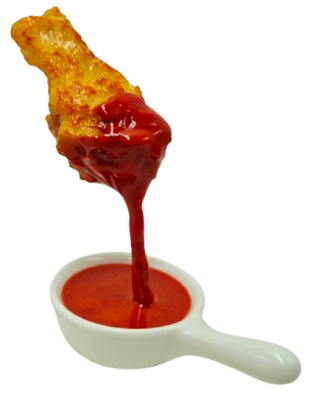 Display Fake Food Prop BBQ Chicken Suspended With Dipping Sauce