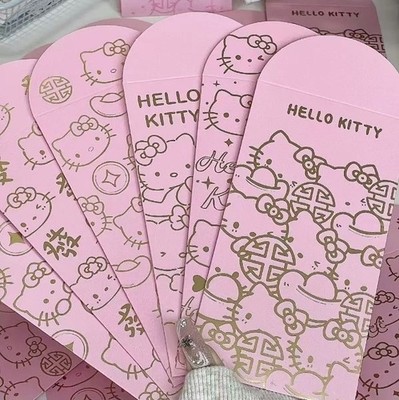 Hello Kitty Chinese Lucky Red Envelope 6 Pack, Premium Lunar New Year Li Xi Pink