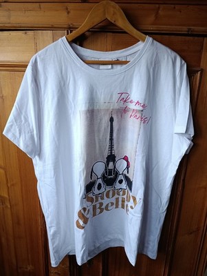 Peanuts Snoopy Belle Damen T-Shit Paris XL Weiß Bedruckt Eifelturm Gr 46 48