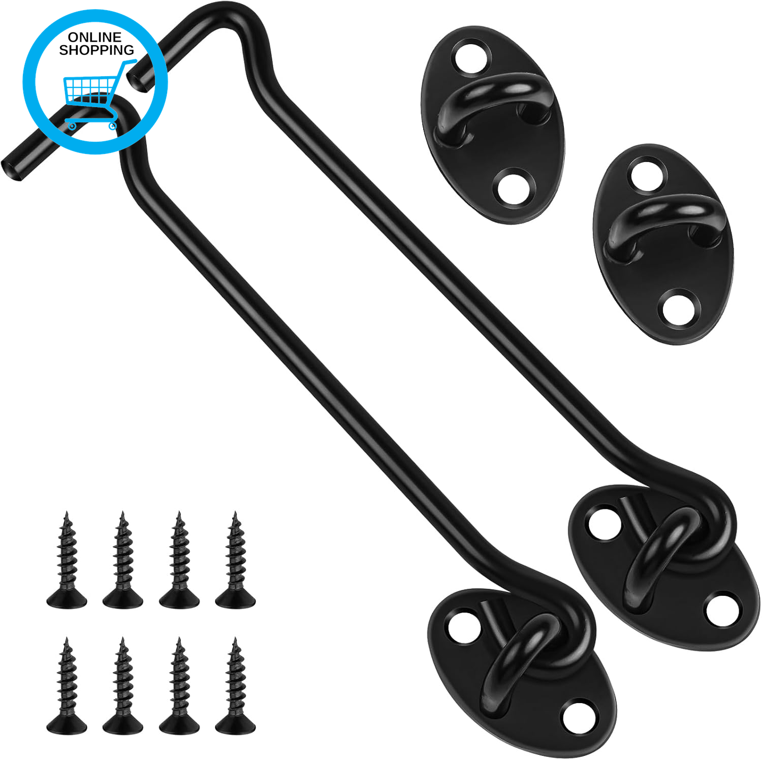 2 Pack Hook and Eye Latch, 6 Inch Black Cabin Hooks Stainless Steel Eye Gate Lat