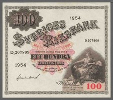 Sweden 1954 100 Kronor Pick 35ac +aUNC