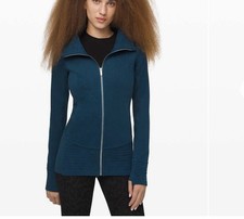 Lululemon Jacket Womens 6 Radiant Full Zip Cotton Fleece Teal Night Diver