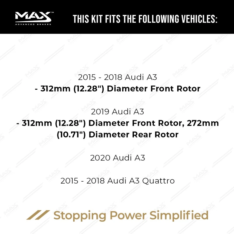 Front & Rear Brake Rotors + Ceramic Pads for 2015-2019 2020 Audi A3 A3 Quattro Foto 2 de 4