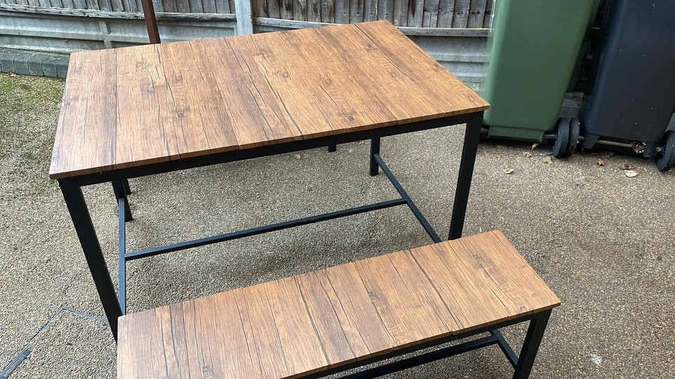 Industrial Style Dining Table And Bench (x2) Set eBay