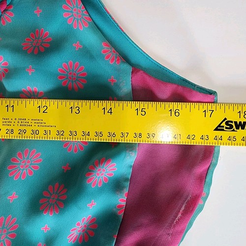 ESLEY Turquoise Pink Dress Womens Medium Side Pockets Summer Fun Stretch Waist - Picture 14 of 21