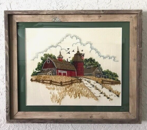 *RED BARN IN THE HEARTLAND* EMBROIDERY CREWEL WORK (23X19) PROFESSIONALLY FRAME - Picture 24 of 24