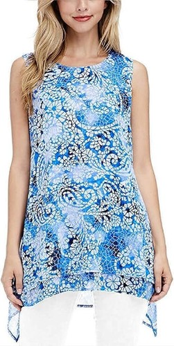 Fever Women's Double Layer Sleeveless Blouse (Blue Mosaic Glass, Medium) A003 - Picture 8 of 8