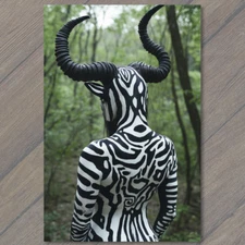 Art Print  Woman Body Paint Horns Tribal Gothic Fantasy Nature Mystical Forest A